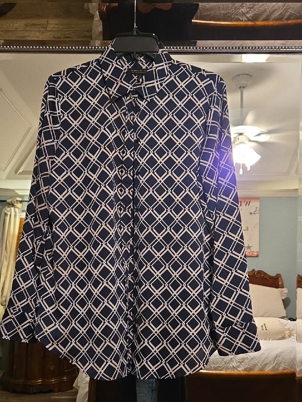 Banana Republic Navy and White Geometric Button-Down Shirt